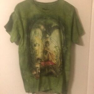 Ladies green fairy in the forest tee shirt.